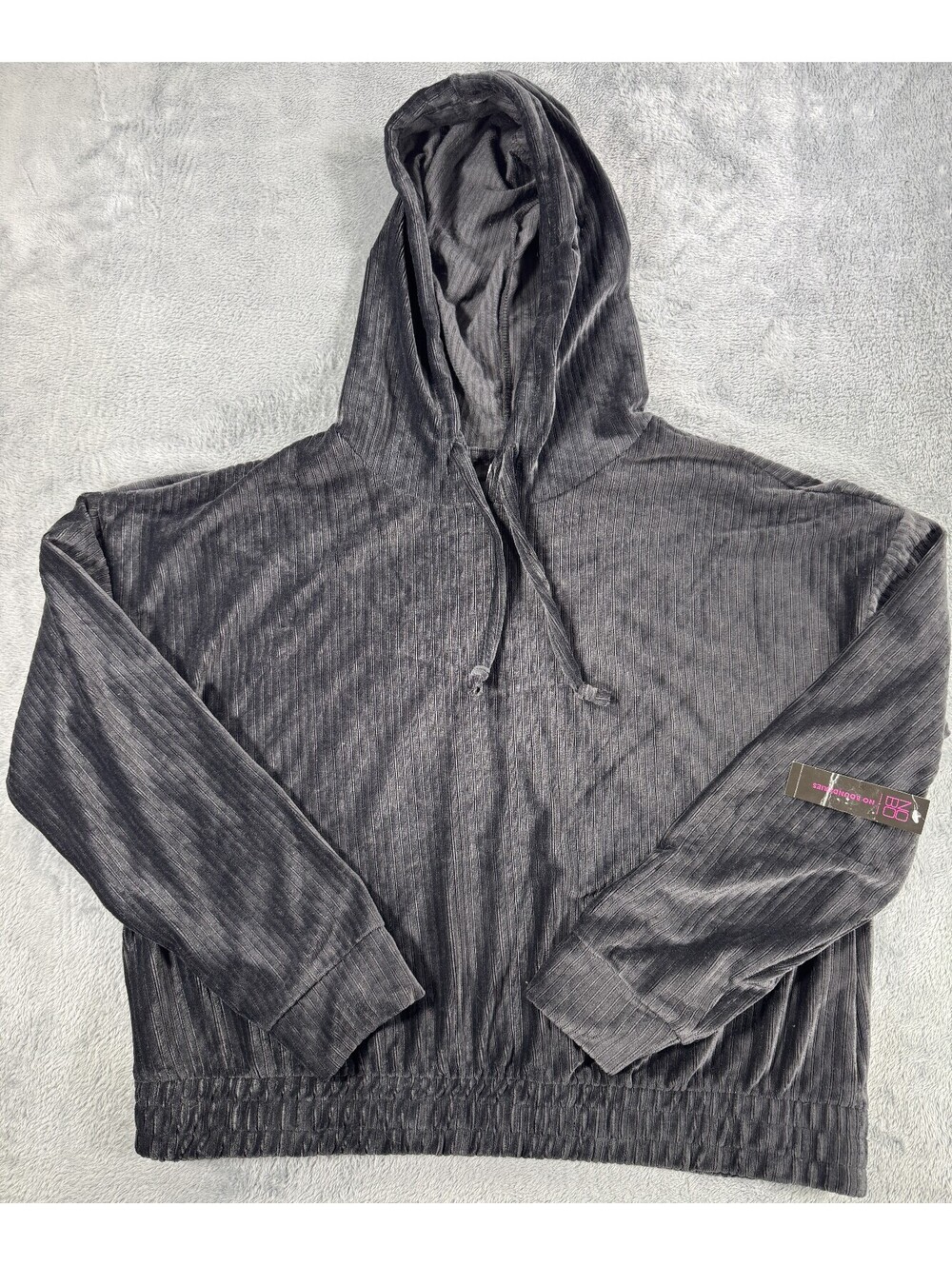 NOBO No Boundaries Women's XXL Dark Gray Ribbed Knit Cord Pullover Hoodie